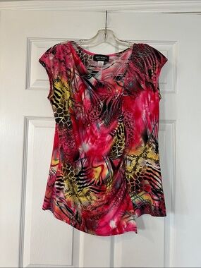 Soft Works Women's Red and Yellow Patterned Blouse